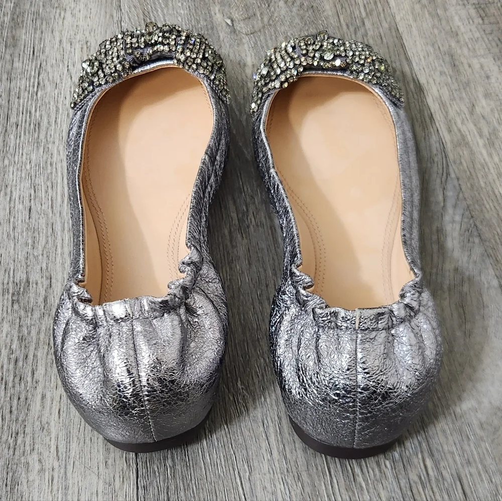 Tory Burch Mettalic Eddie Ballet Flats‎ With Crystal Bow